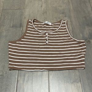 Brown and white cropped tank top, size large for juniors.
